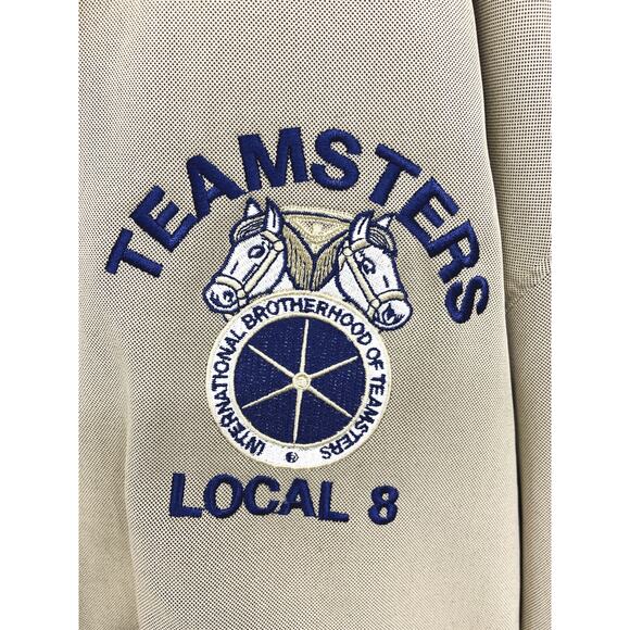 Vtg King Louie Teamsters Local 8 Embroidered Patch Jacket Beige Zip Up Size 2XL - Picture 2 of 6